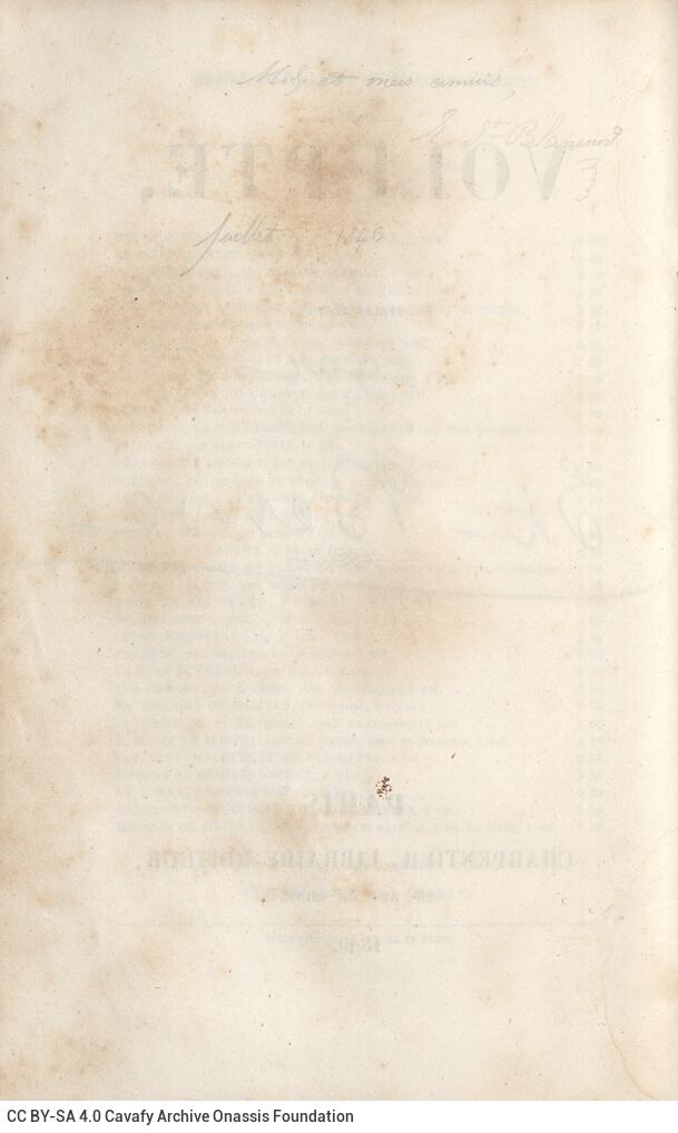 18 x 11.5 cm; 8 s.p. + 422 p. + 4 s.p., l. 2 bookplate CPC on recto, l. 3 half-title page on recto, titles of publications by